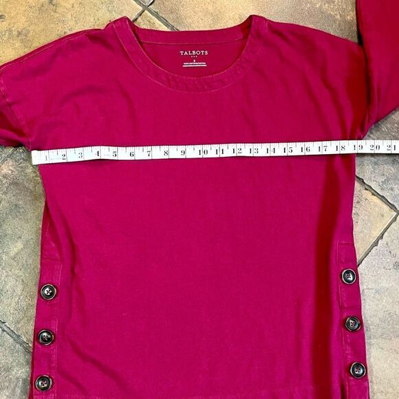 Talbots Pink Side Buttons Crew Neck Long Sleeve Top Small - Picture 6 of 9